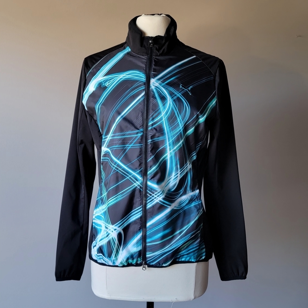 Puma Sport Women's Black and Blue Jacket Size M